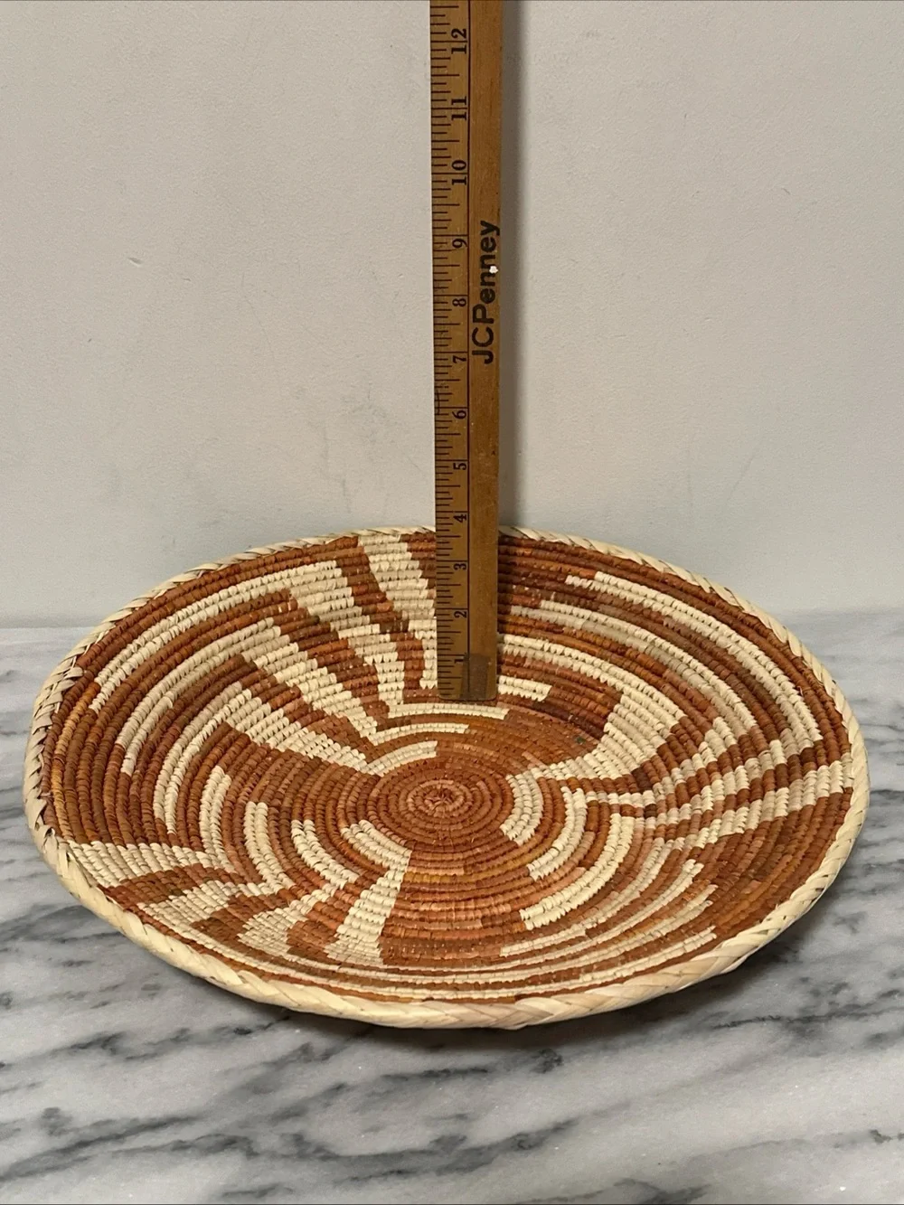 Handwoven Decorative Wall Basket in Brown and Cream small weave vintage